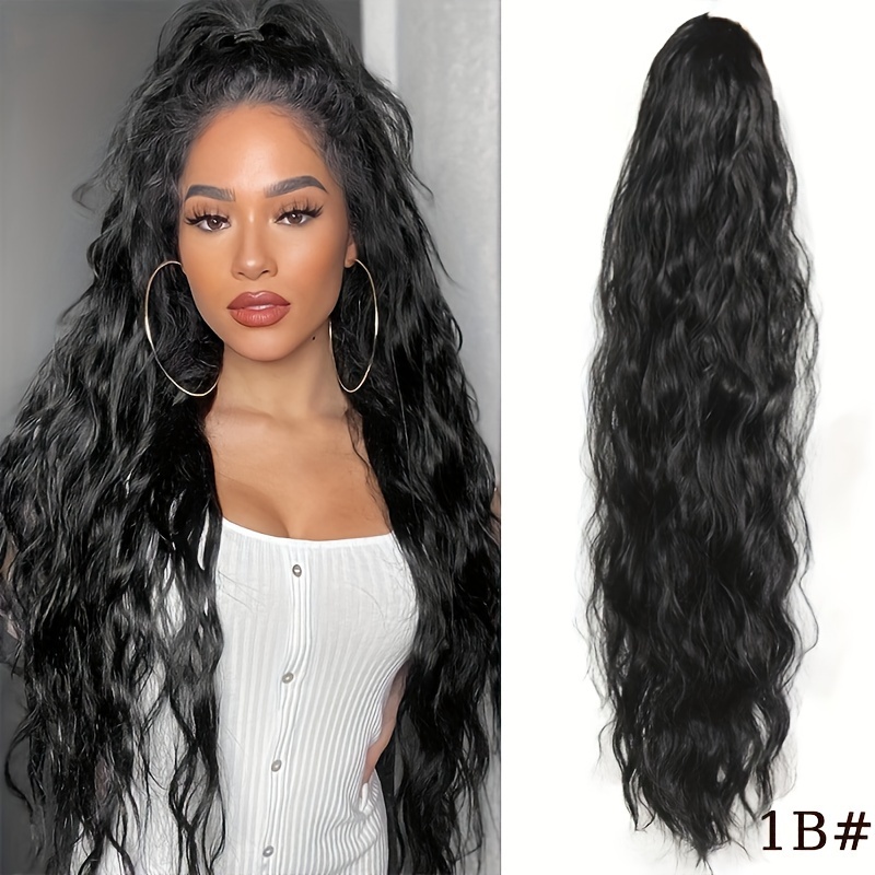 18" 24" 26" Black Ponytail Extension, Drawstring Ponytail For Women, Long Wavy Pony Tails Hair Extensions, Synthetic Hair Extensions Ponytail For Daily Use