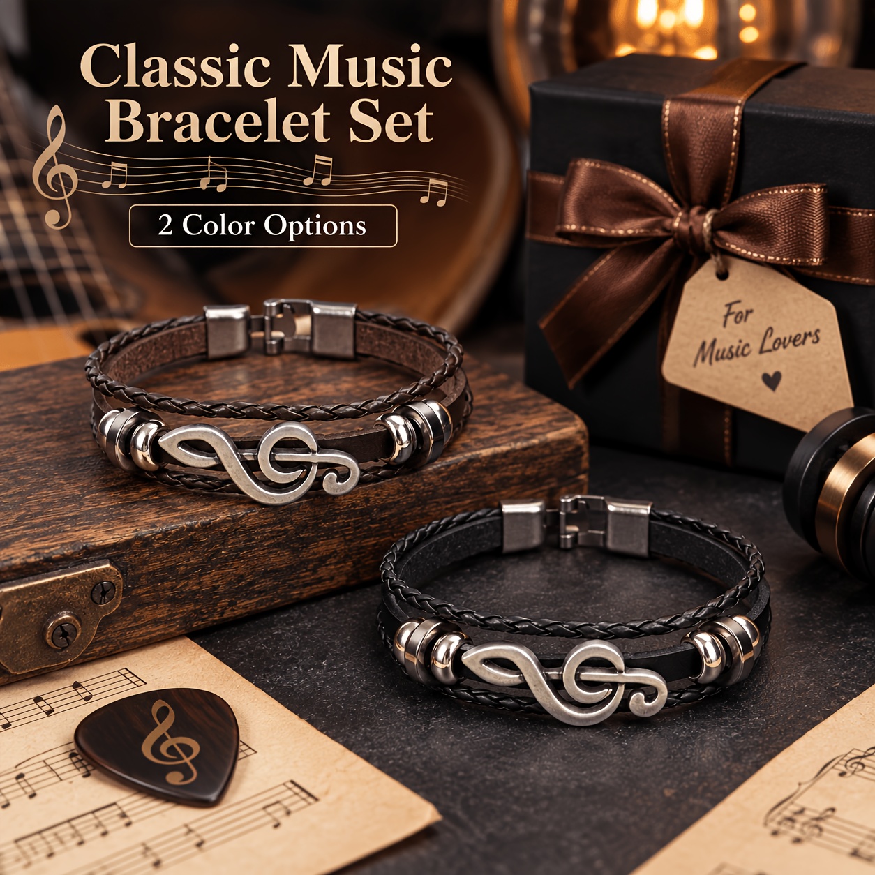 Unisex Music Note Multi-Layer Adjustable Cuff Bracelet