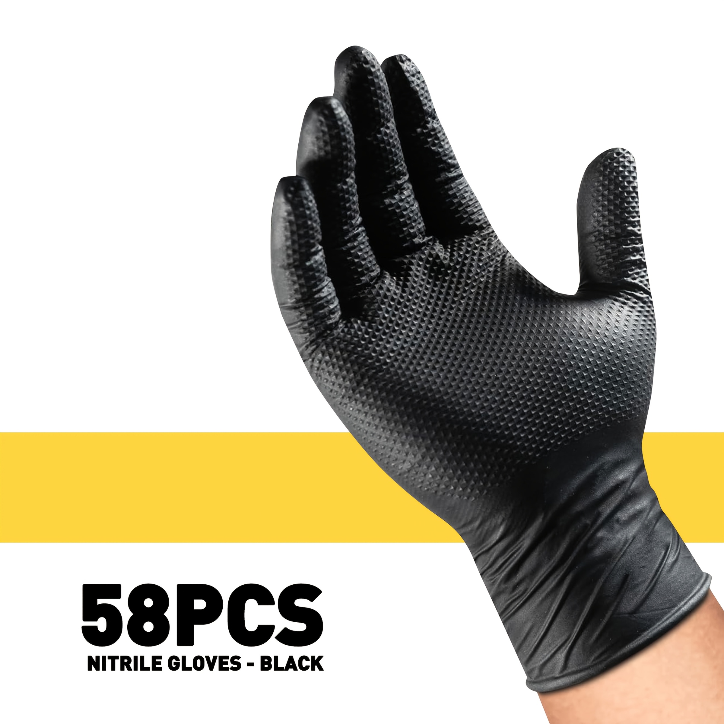 TEMU Thickened 8g Black Diamond-pattern Nitrile Gloves, Sizes Xl/l/m/s, Disposable Nitrile Gloves, Cleaning Gloves, Suitable For Kitchen Dishwashing,