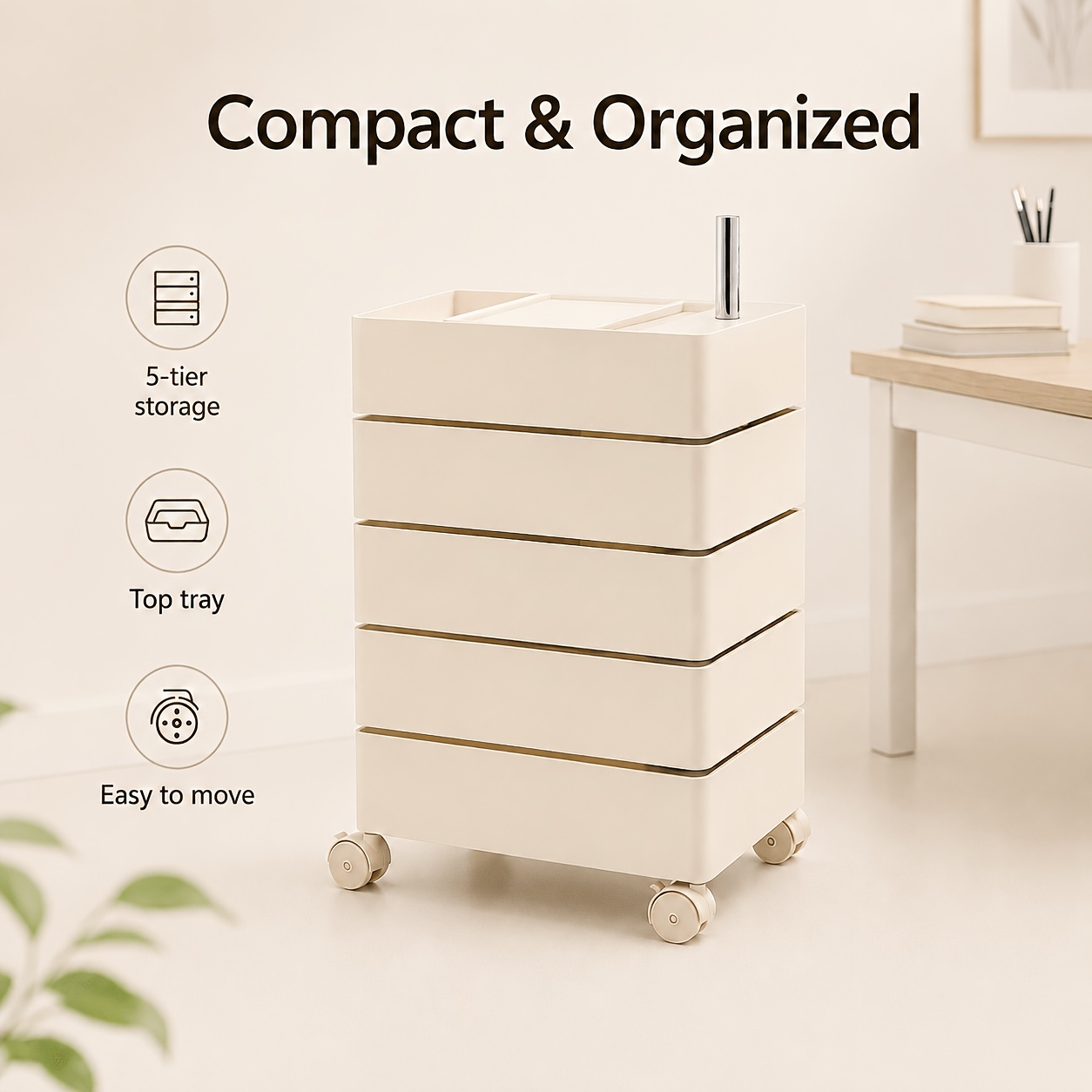 5 tier rolling storage cabinet with wheels cream   high quality abs plastic material drawer organizer mobile storage unit for bedroom bathroom living room office