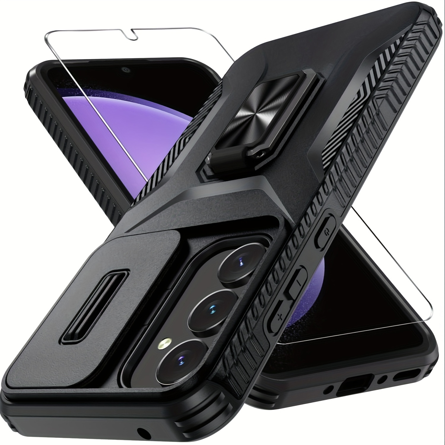 

Case S25 Ultra, For A35 5g Case With Screen Protector, Camera Lens Cover, Rotated Ring Stable Kickstand, Heavy Duty Shockproof Protective S23 Fe/ A15/a16 Phone Cover