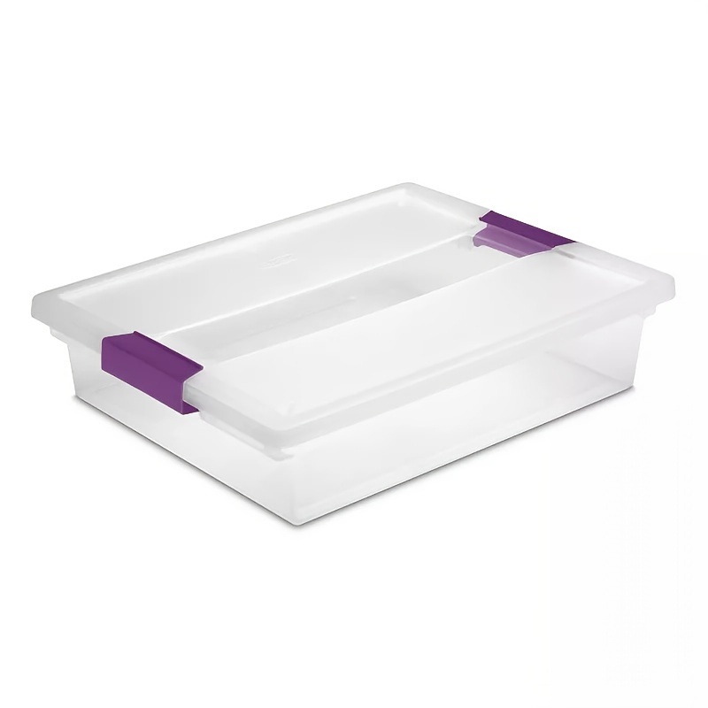 

Stackable Clear Storage Box With Purple - Portable, Nesting Design For Office Supplies & Crafts Organizer, 5.7 Quart Capacity