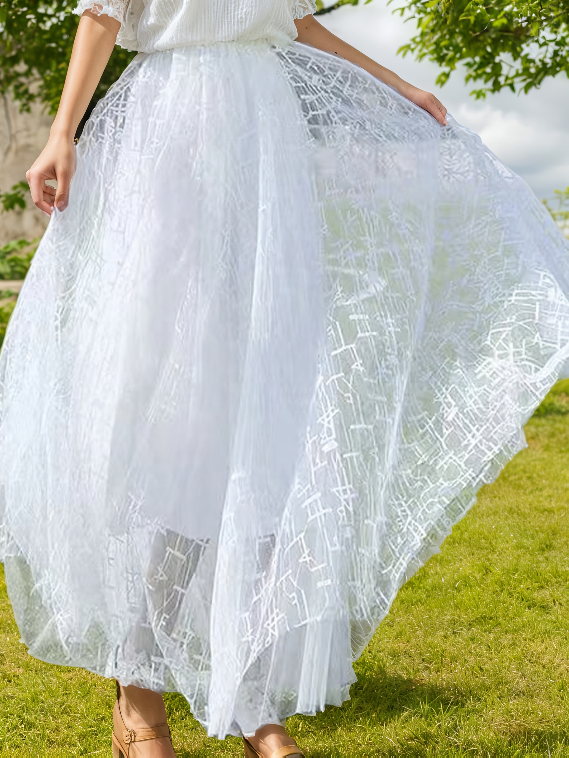 fitted lace wedding dress Off-Shoulder A-Line Tulle Casual Wedding Dress Bridal Gowns with Split QW8090 US14 / White & Ivory main image 0