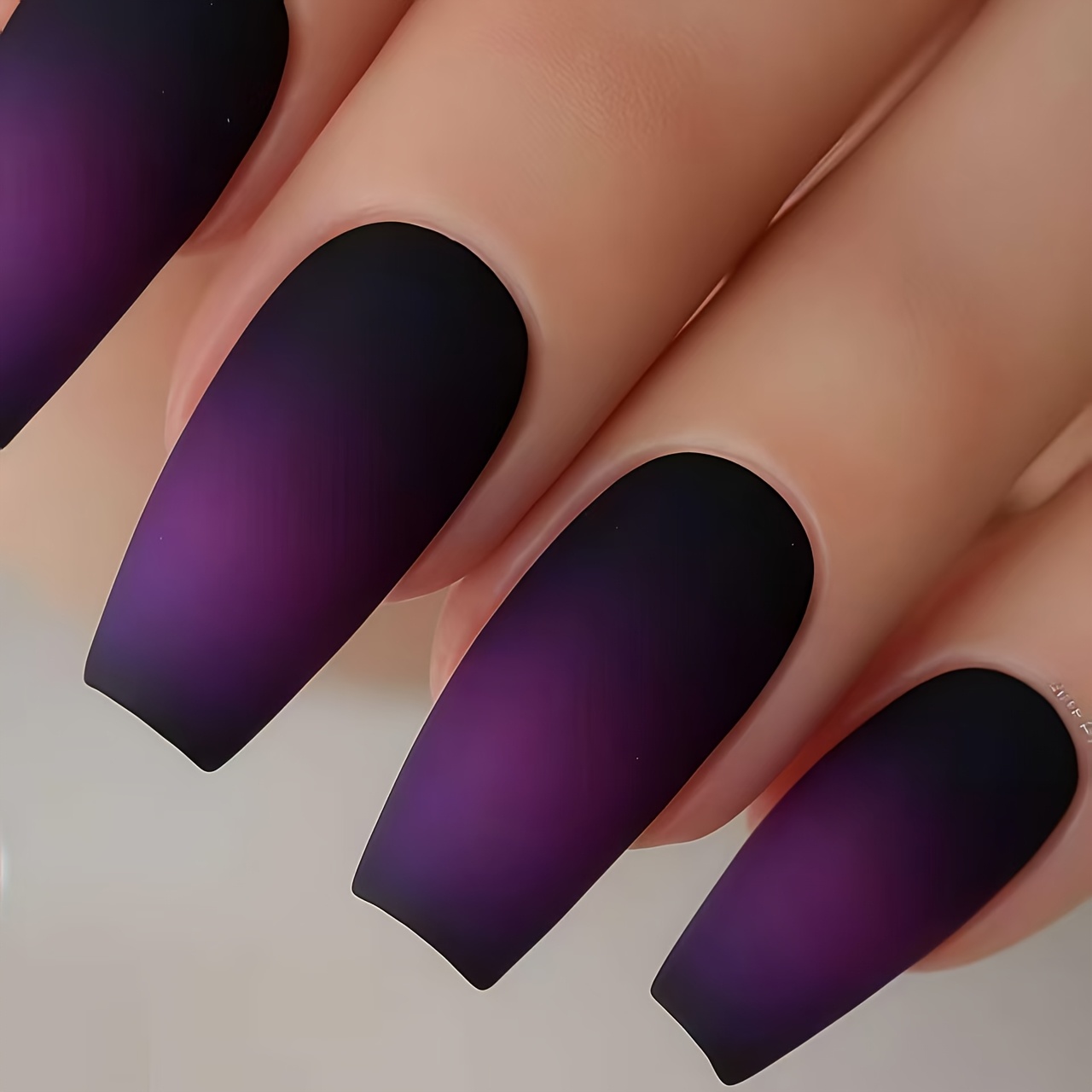 TEMU 24pcs Set Black-purple Ombre Matte Press-on Nails, Cool And Edgy Fake Nails, Dark Style Tips, Matte Removable Nails For Daily Wear, Clothing