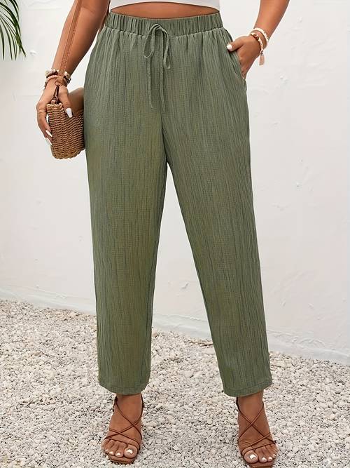 plus size plus size plus size elegant slant drawstring detail comfortable elastic waistband womens versatile casual commuter pants