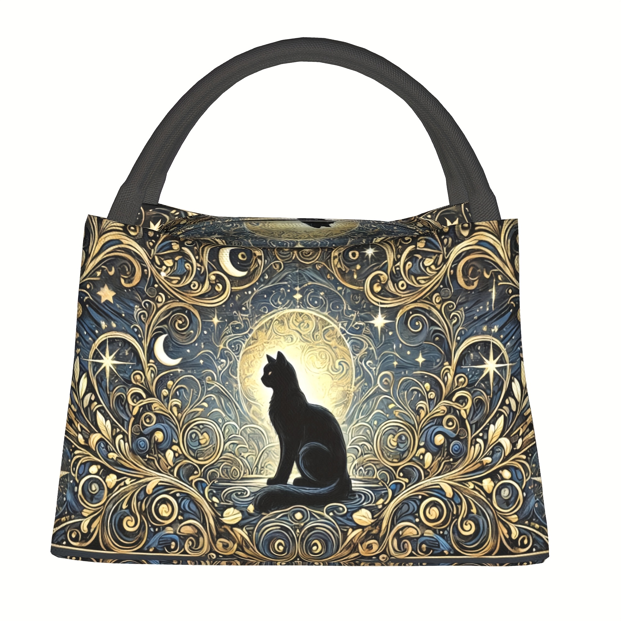 TEMU 1pc Black Cat Pattern, Portable Reusable Refrigerated Bag, Insulated Lunch Bag, Suitable For Home, Restaurant, Office, Outdoor Use. Suitable