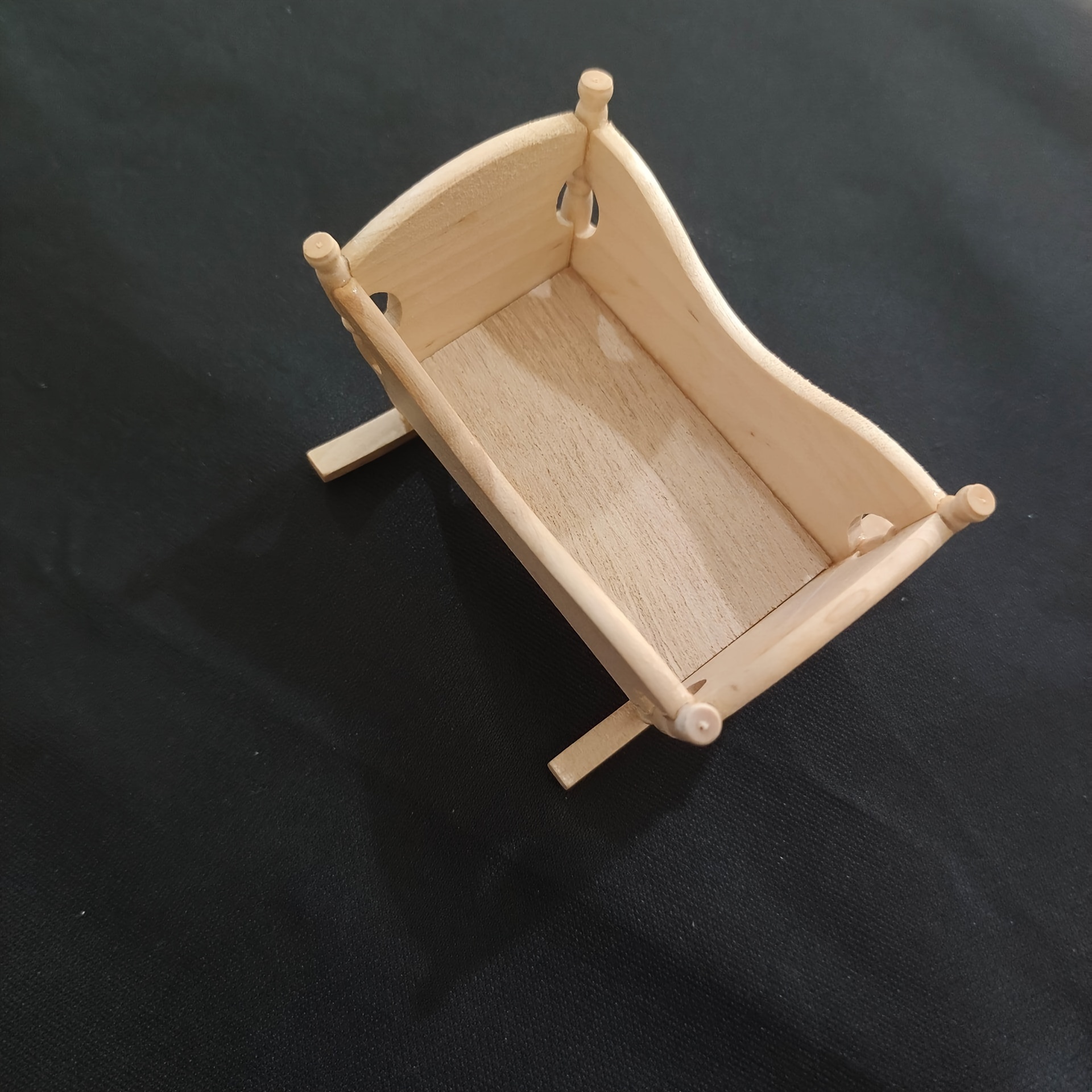 Image of 1pc, 1:12 Dollhouse Miniature Solid Wood Cradle Furniture, Realistic Miniature Model Ornament, Diy Scene Simulation, Ornament And Accessory