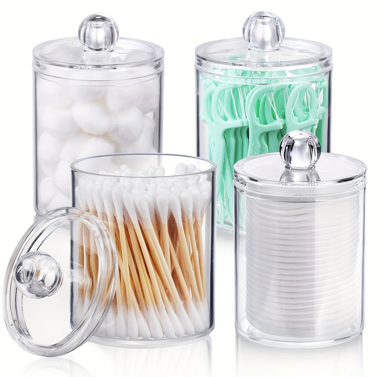 

4pcs, Toothpick Box With Lids, Clear Plastic Dental Floss Jars For Cotton Balls, Swabs, Floss Picks, Organizer For Cosmetics, Jewelry & Stationery Storage, Home Items