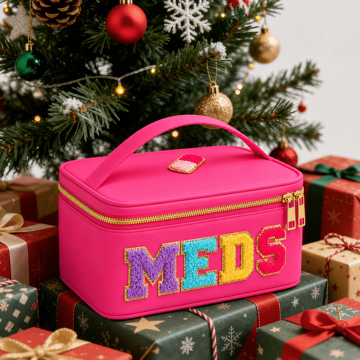 TEMU 1pc Makeup Bag Meds Letter Medicine Bag Travel Case With Zipper, Portable Cosmetics And Toiletries Organizer For Women. Medicine Pouch,