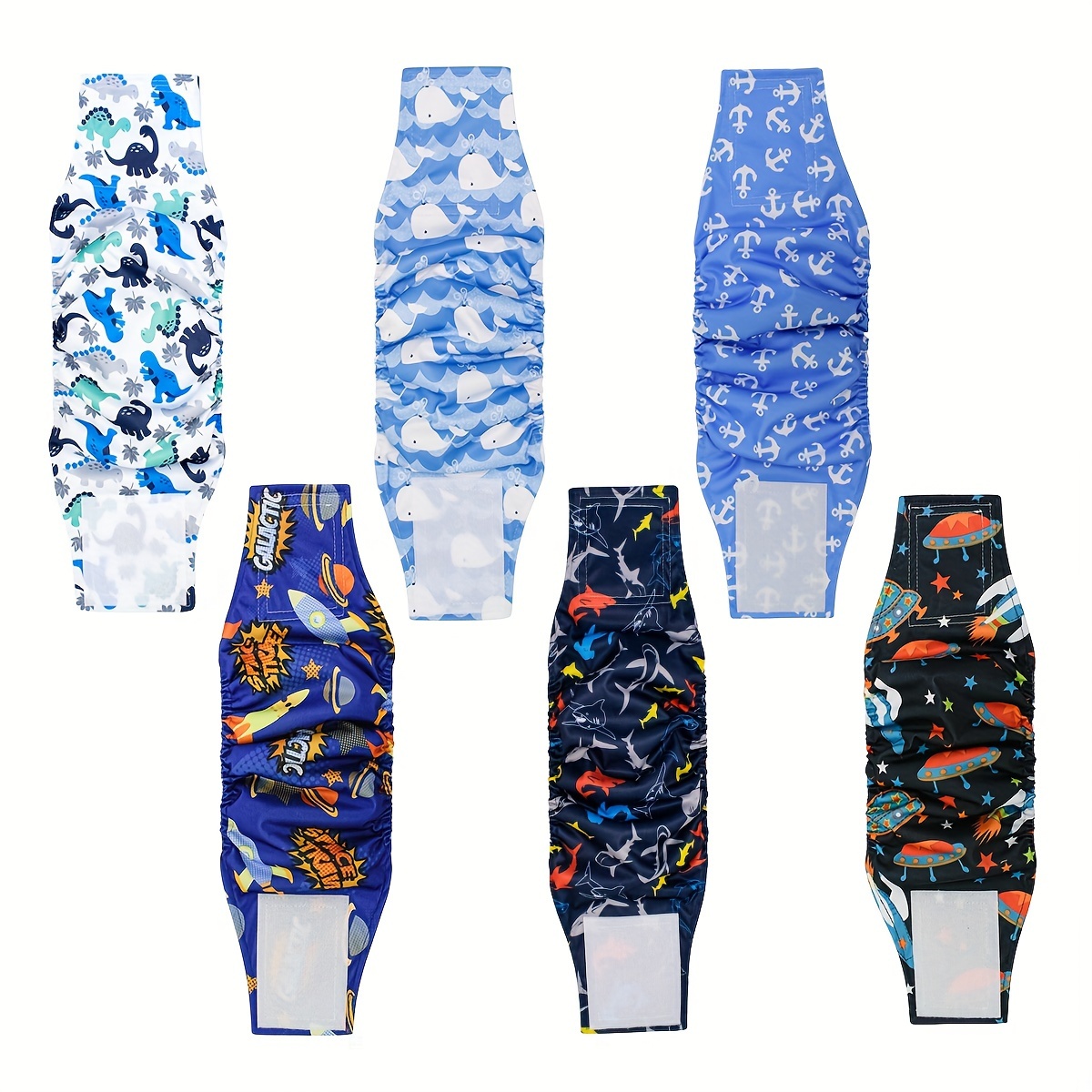 6 pack reusable male dog diapers washable adjustable belly bands for puppies small dogs soft absorbent with fun marine   whales fish anchors crabs high quality alternative to disposable diapers   dog accessories doggie diapers