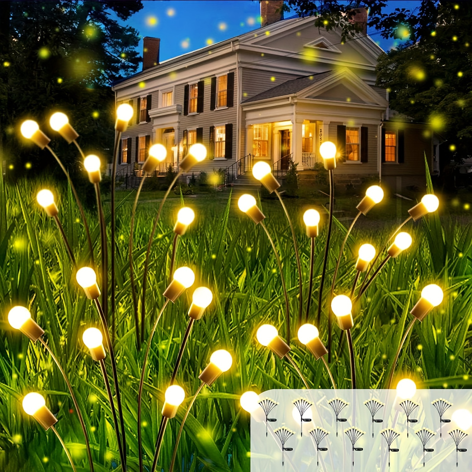 

12pack Total 96led - Solar Lights Outdoor, Solar Firefly Lights, Solar Swaying Light, By Wind, Solar Lights For Garden Patio Pathway Decoration (warm White)