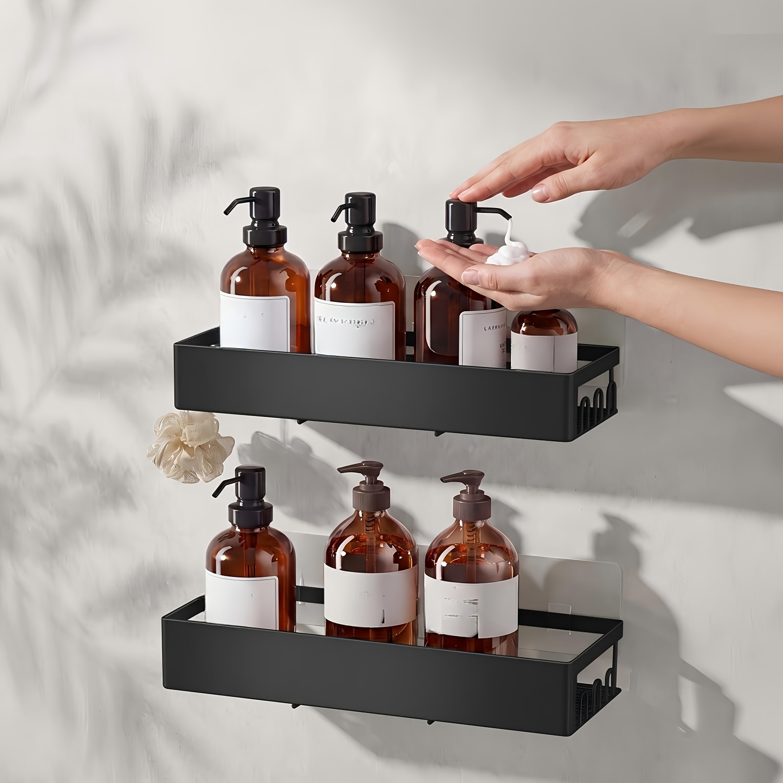 Shower Caddy 2 Pack, Self Adhesive Bathroom Wall Shelves No Drilling, X 12 X 4.7cm, Black And Grey, Shelves