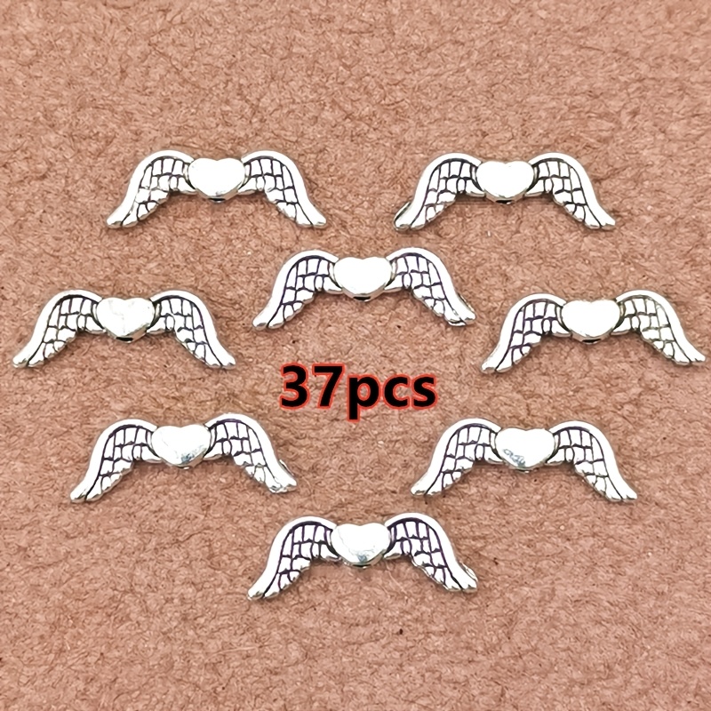 TEMU 37pcs Heart Wing Charm Small Hole Bead Pendants, Spacer Beads, Women's Fashion Pendants, Bohemian Style Jewelry Accessories, Handmade Making