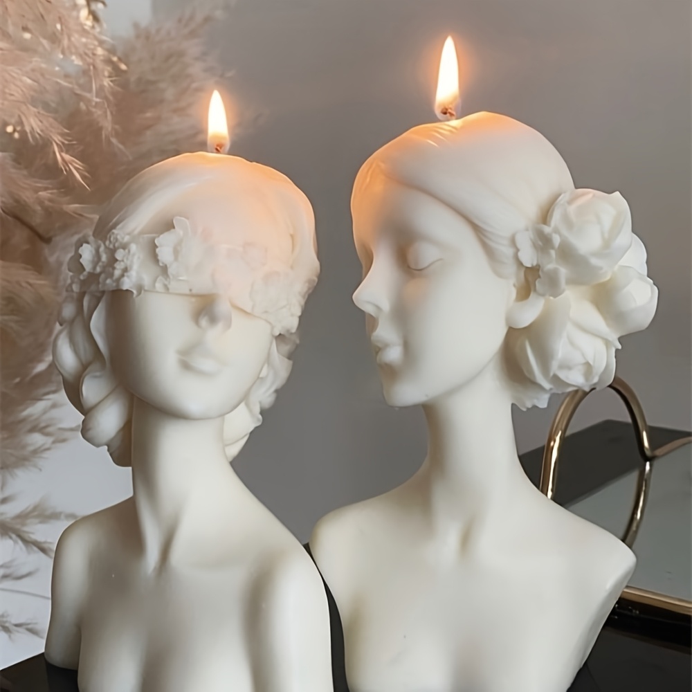 

2pcs Elegant 3d Female Bust Candle Making Silicone Molds - Diy Aromatherapy & Decorative Candles Crafting Kit With & Blindfolded Designs, Ideal For Decor, Candle Making Supplies