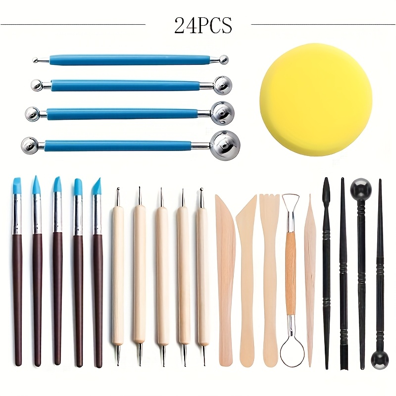 E-shop Set mit 24 Werkzeugen zum Modellieren mit Ton, für Projekte mit weichem und ölbasierendem Ton