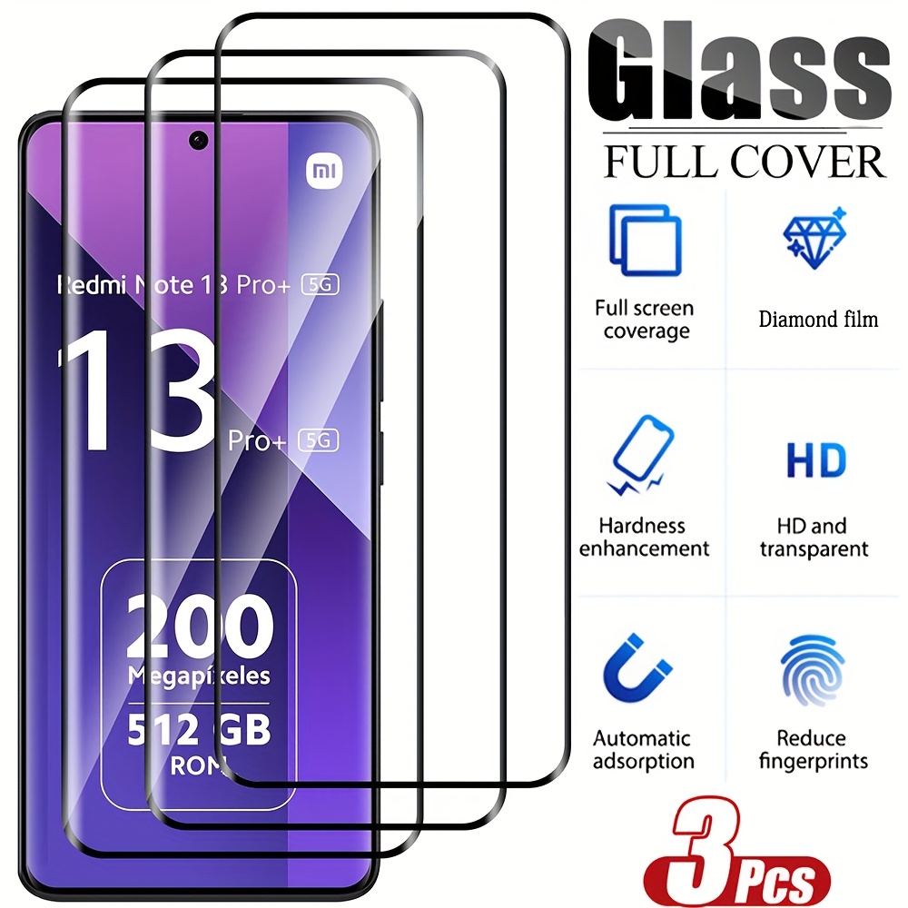 Set Of 3 Curved Tempered Glass Screen Protectors For Xiaomi Redmi Note 13 Pro Plus 5g