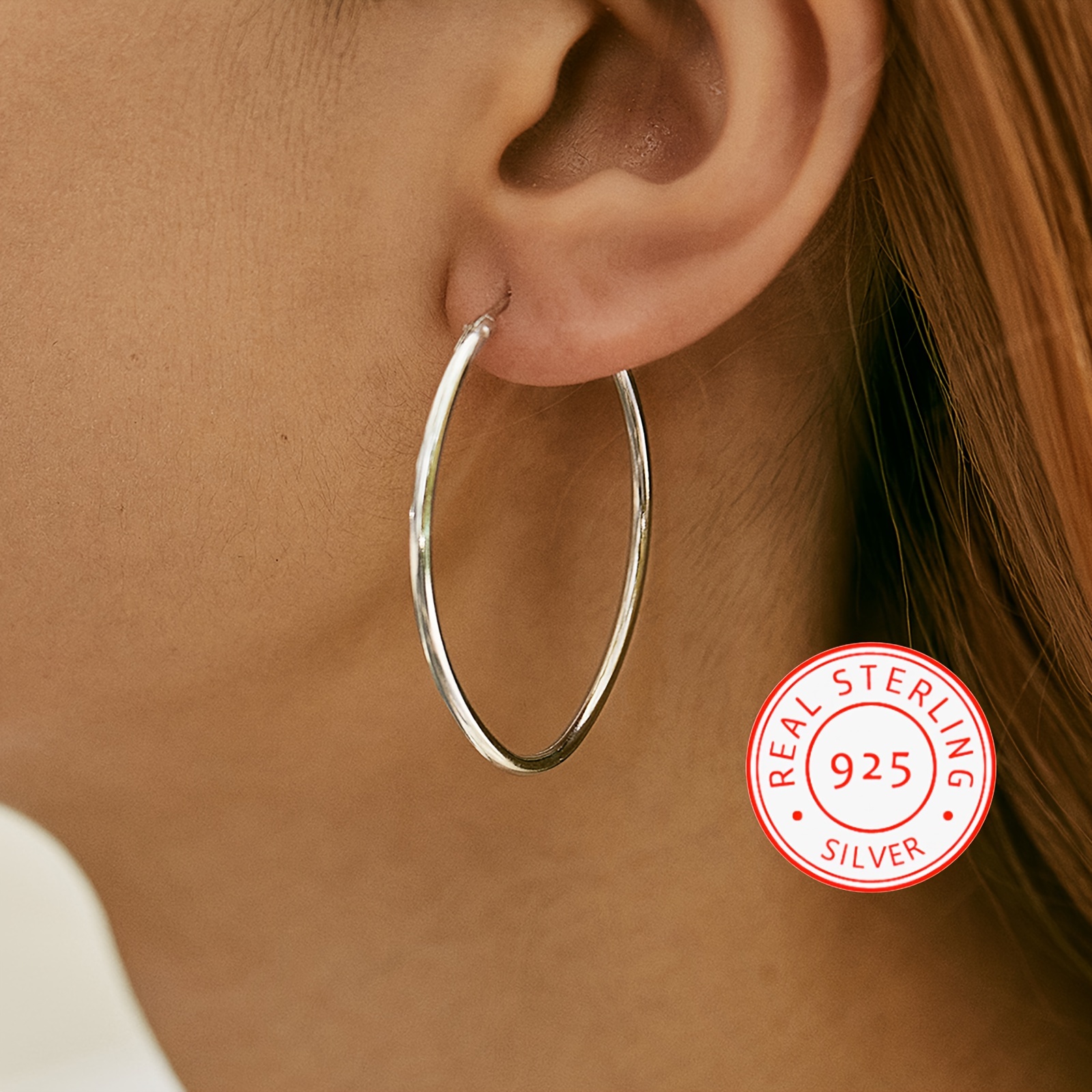 

Smooth Circle Design Hoop Earrings 925 Sterling Silver Hypoallergenic Jewelry For Women Daily Casual