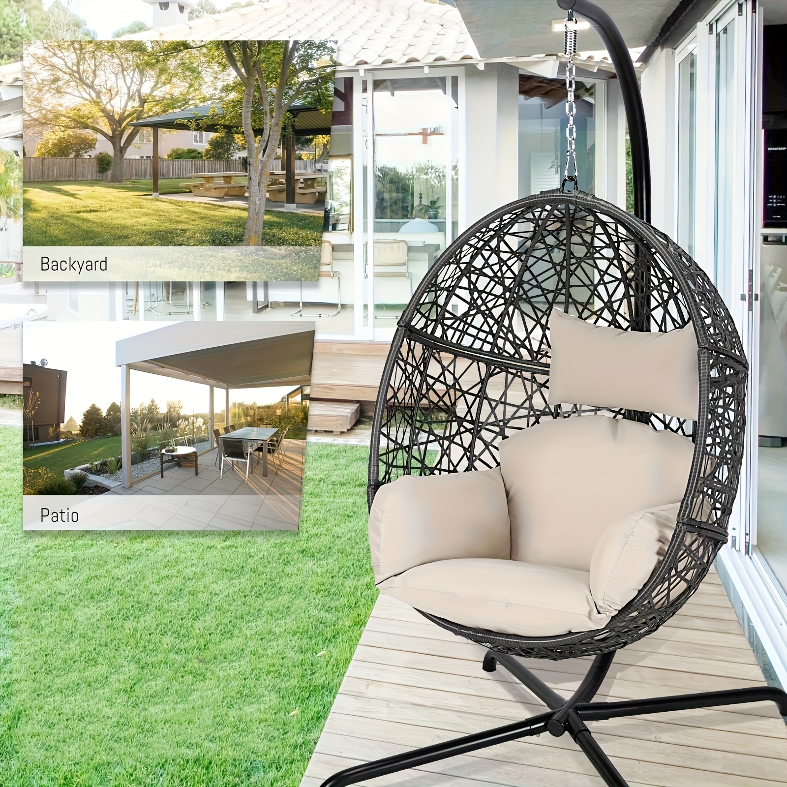 Triple-Section Hanging Basket, Extra-Large Outdoor Hanging Chair, Suitable for Patio, Backyard, 136.08 KG Capacity