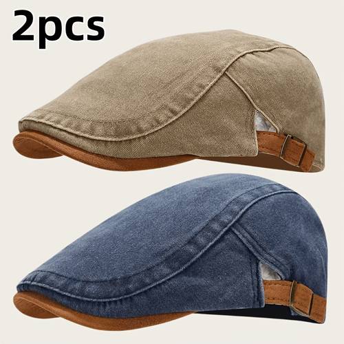 2pcs vintage washed distressed flat cap unisex retro newsboy cap adjustable ivy cap casual beret peaked hat face daily streetwear gift for men women