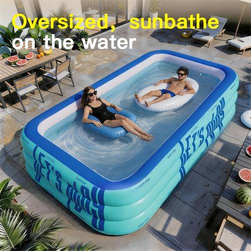 extra großer pvc 3-lagen aufblasbarer pool, tragbarer verdickter pool, erfrischendes eisblau, kalt für den ganzen sommer, spielen mit haustieren, verdoppelt das spaß beim wasserspiel, familien-wasserpool, sehr für familien-wasserspiele und schwimmen, im garten
