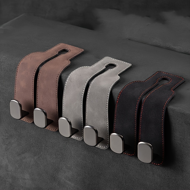 

Luxury Leather Car Seat Back Hooks - Dual Metal Hangers For Rear Row Storage, Perfect For Hanging Accessories & Items