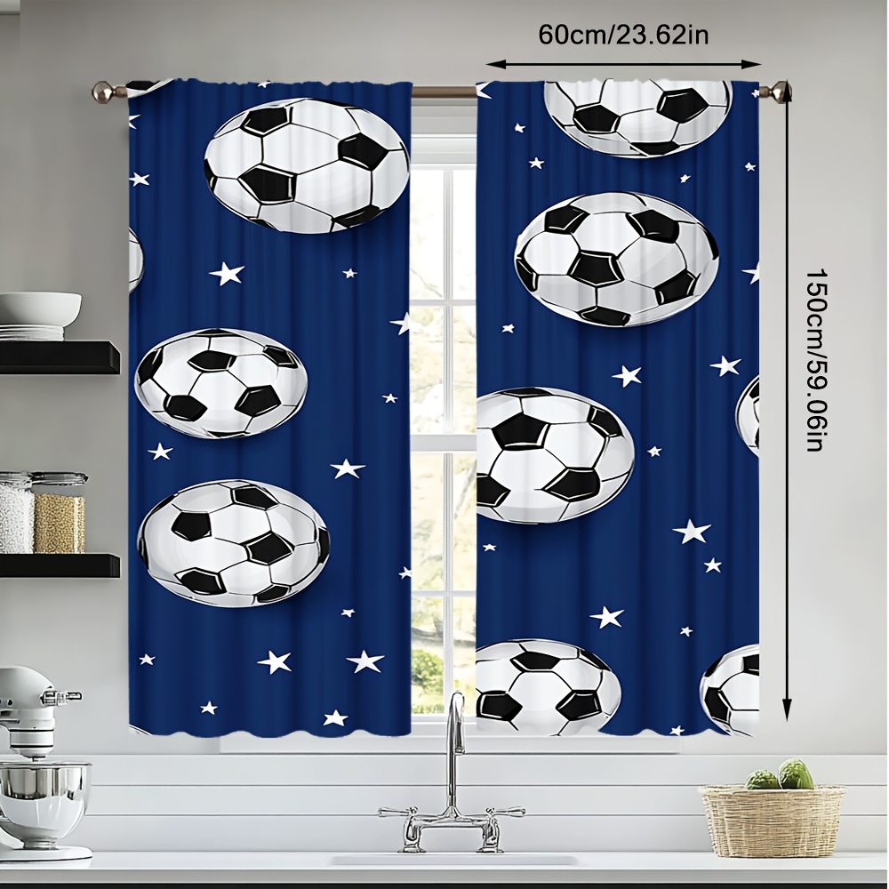TEMU 2pcs Set Polyester Curtains With Football Starry - Ideal For Living Room, Bedroom, Office, . Washable, Made Of , Easy To Hang With Rod Pocket
