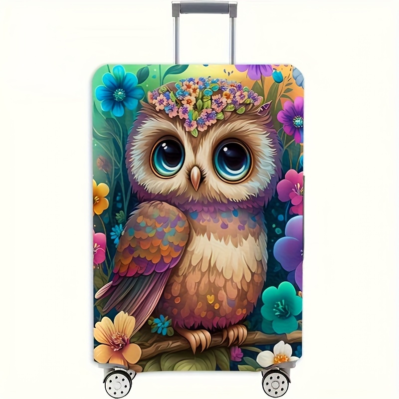 TEMU Essential Travel Item: A Suitcase Cover Featuring An Owl And Colorful Floral Patterns, Made Of High-elasticity Material That Fits . The Vibrant