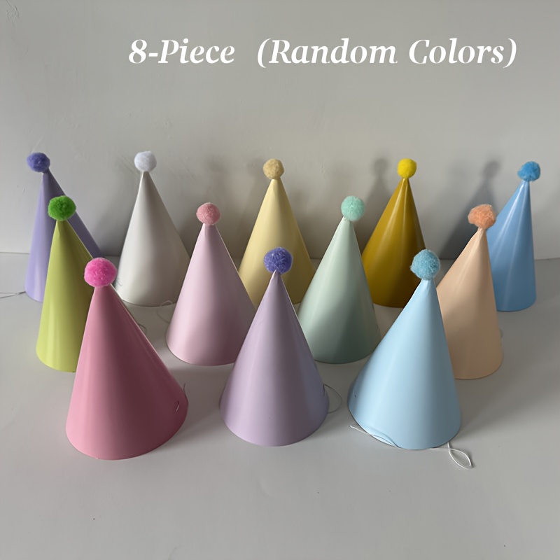 8/12pcs Pastel Rainbow Party Hats, Birthday Party Conical Hats With Pom Poms, Suitable For Birthday Parties, Photo Props, Party Headwear (colors Random) I Perfect For Halloween