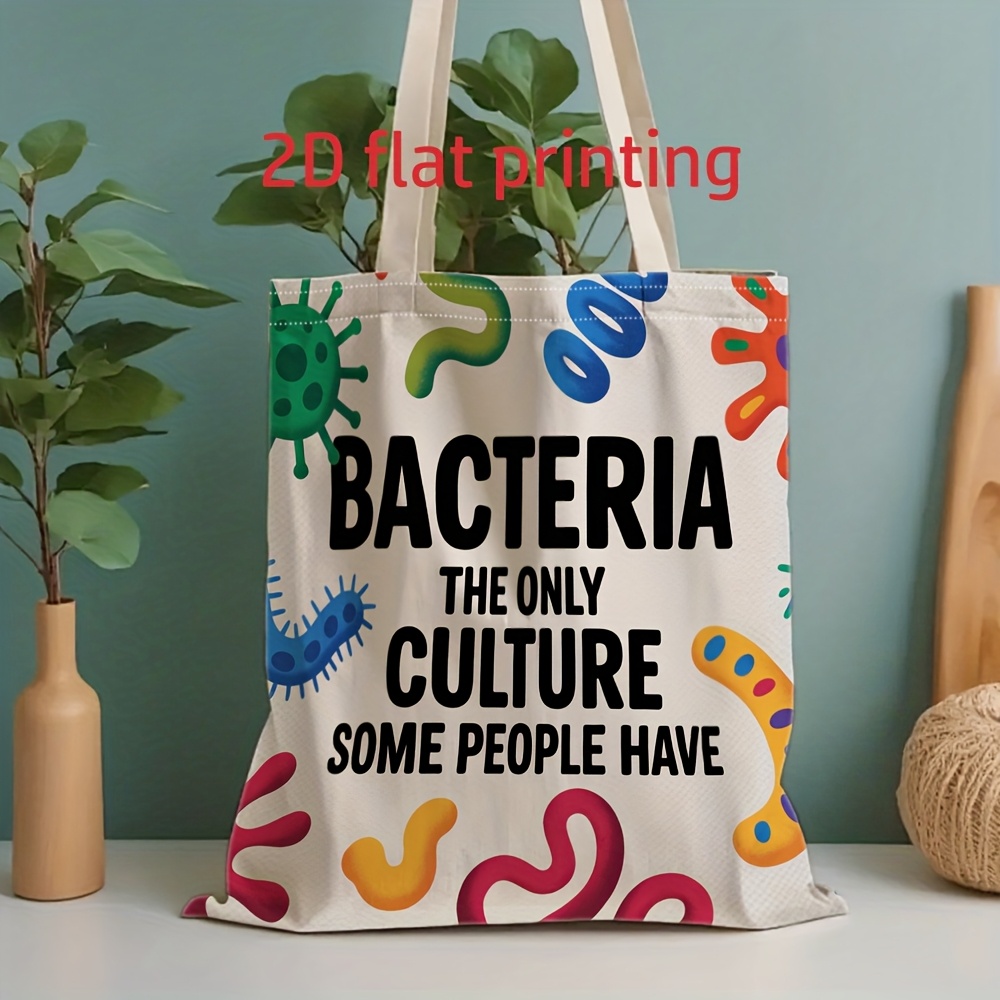 TEMU 2d Flat Men's & Women's Microbiology-themed Tote - Funny Design With E. , Salmonella, & Virus Print, Foldable Reusable Grocery Shopping, Travel,