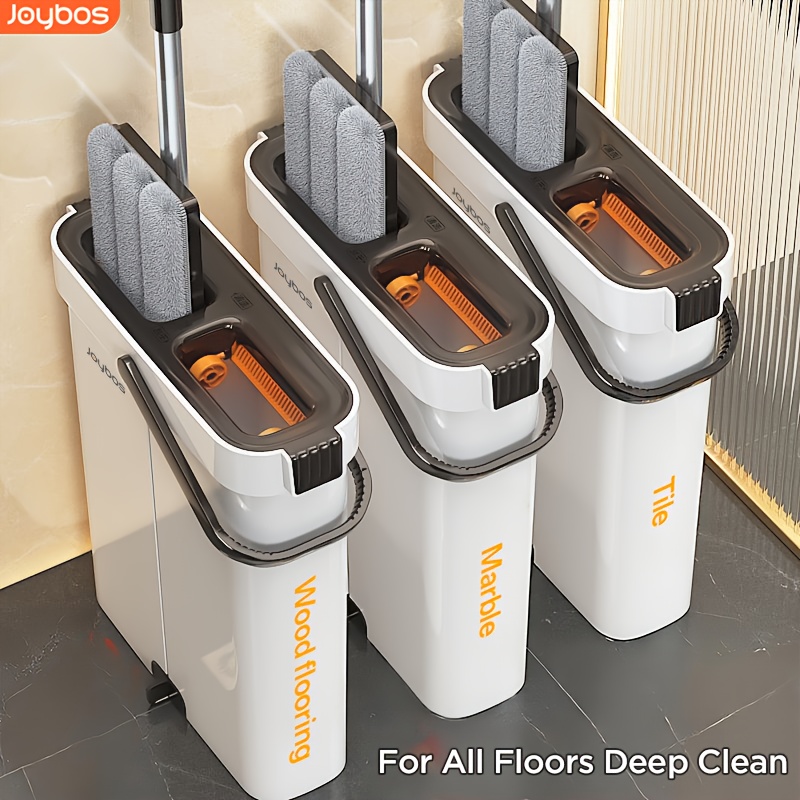 TEMU Large Flat Mop And Bucket Set With Wringer, Hands Free Commercial Floor Mop And Bucket For Deep Cleaning, Wet And Dry Use, , With 2 Reusable