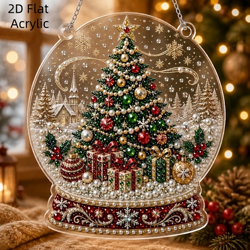 TEMU Plat 2D, Ensemble de panneaux absorbant pour peinture diamant plate 2D, sapin de Noël, de Noël, fait main | Chaîne métallique pré-, panneau rond