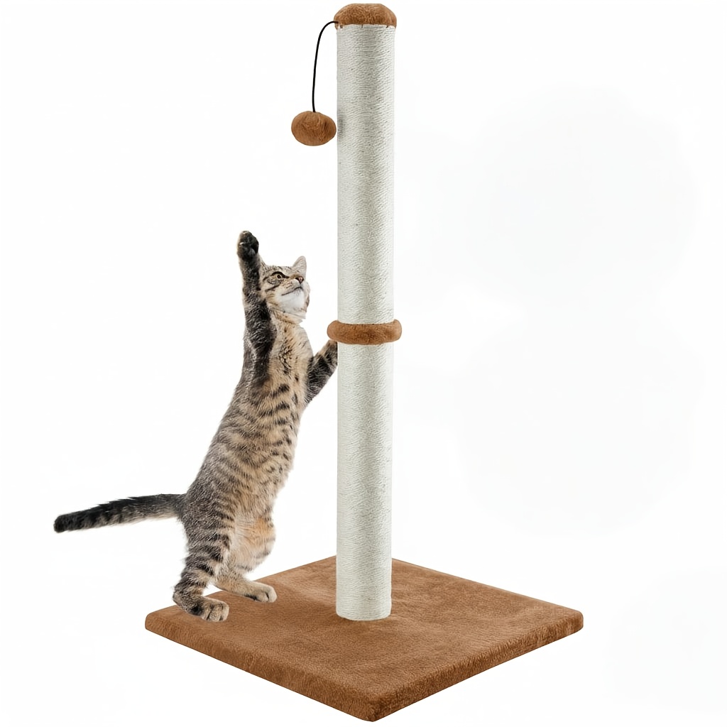 TEMU 32-inch Tall Scratching Posts Designed For Adult Indoor Cats, Featuring 2 Hanging Balls And A Large Scratching Area Wrapped In Sisal Rope
