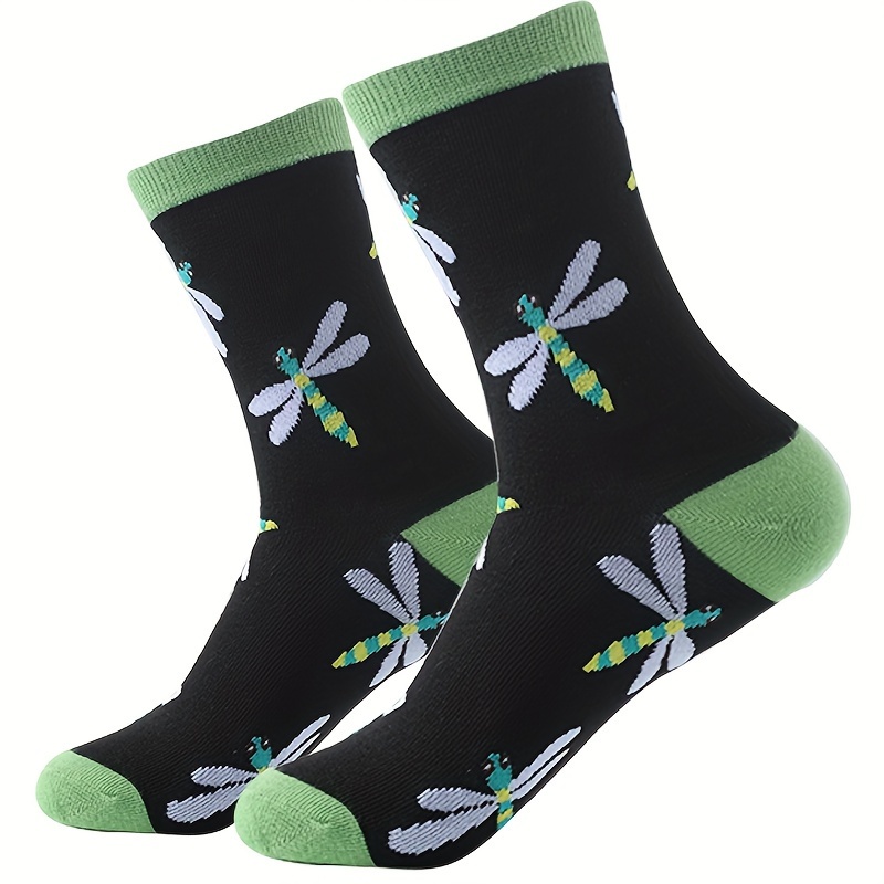 

Cartoon Dragonfly Print Socks, Novelty Mid Tube Socks, Women's Stockings & Hosiery -for Autumn