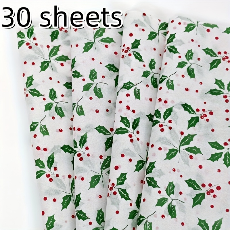 Image of Thin Paper With Green Holly Leaves And Patterns, 20'' X 14'' Gift Wrapping Paper, Suitable For Christmas Gifts, Birthday Gift Packaging, Bouquet Packaging, Gift Bag Filling, Party Gifts