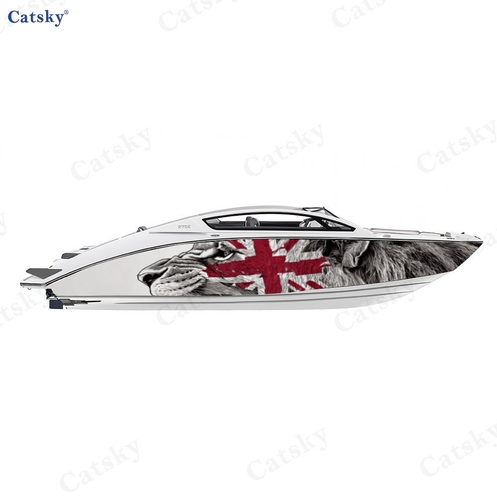 2pcs Lion Roaring with Union Jack Flag Boat Wrap Decals