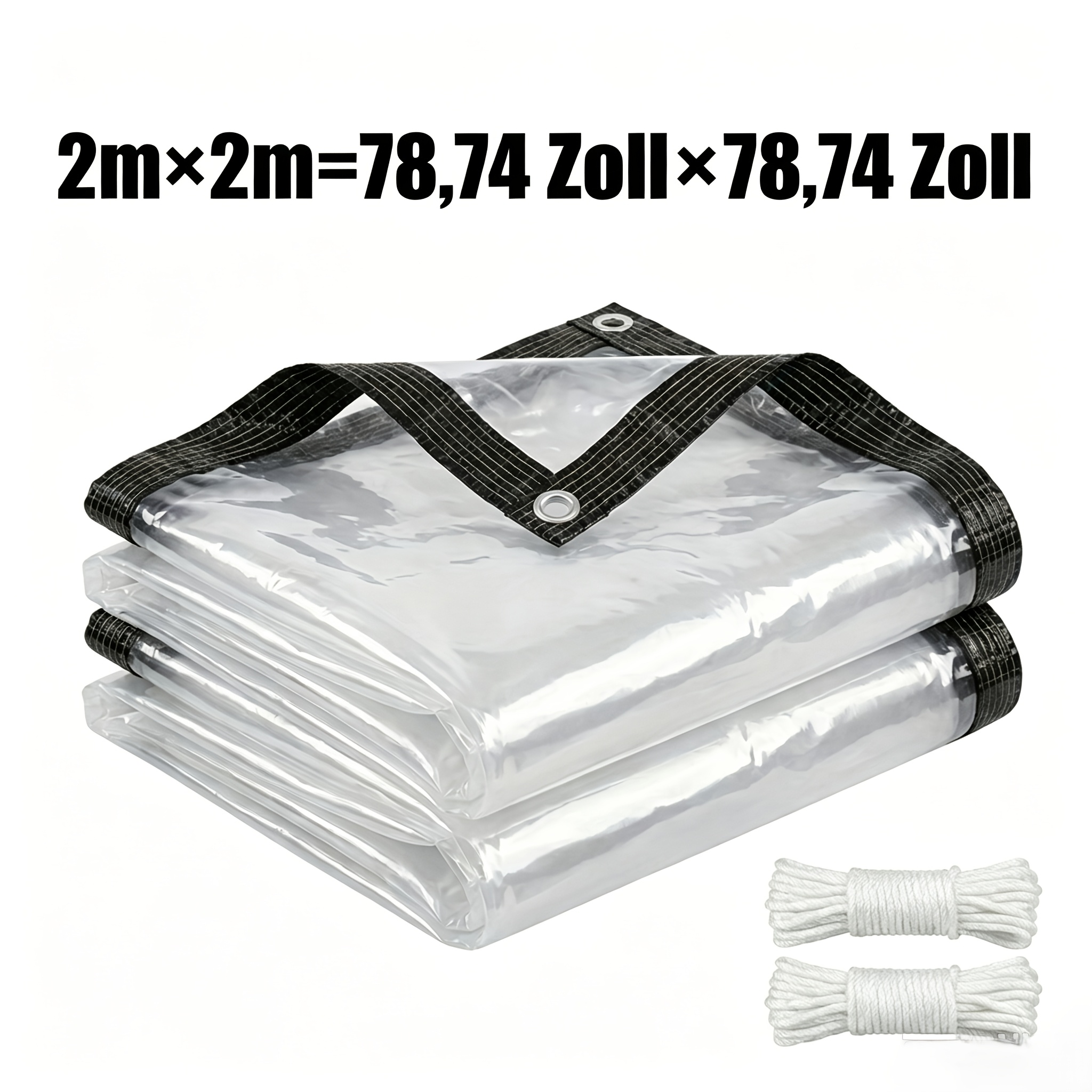 Image of 2pcs Transparent Pe Tarpaulin, Waterproof With Eyelets And Ropes, Reusable For Garden Balcony Outdoor Area