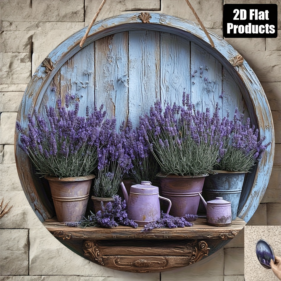 2d Flat, 1pc Round Wooden Decorative Sign, Lavender Theme, Suitable For Bar, Kitchen, Coffee Shop, Room Office Decor, Holiday Gift, 2d Design