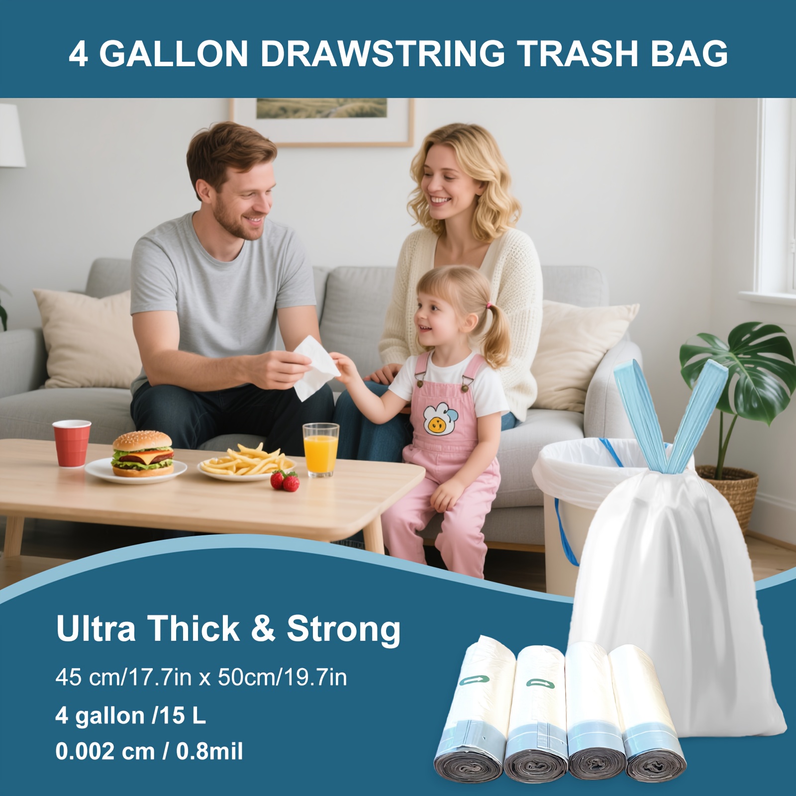 100pcs 4 gallon   small size drawstring trash bags thick duty version versatile for multiple scenes 25 bags per roll 4 rolls suitable for kitchen office living room and bathroom on promotion high cost performance ratio