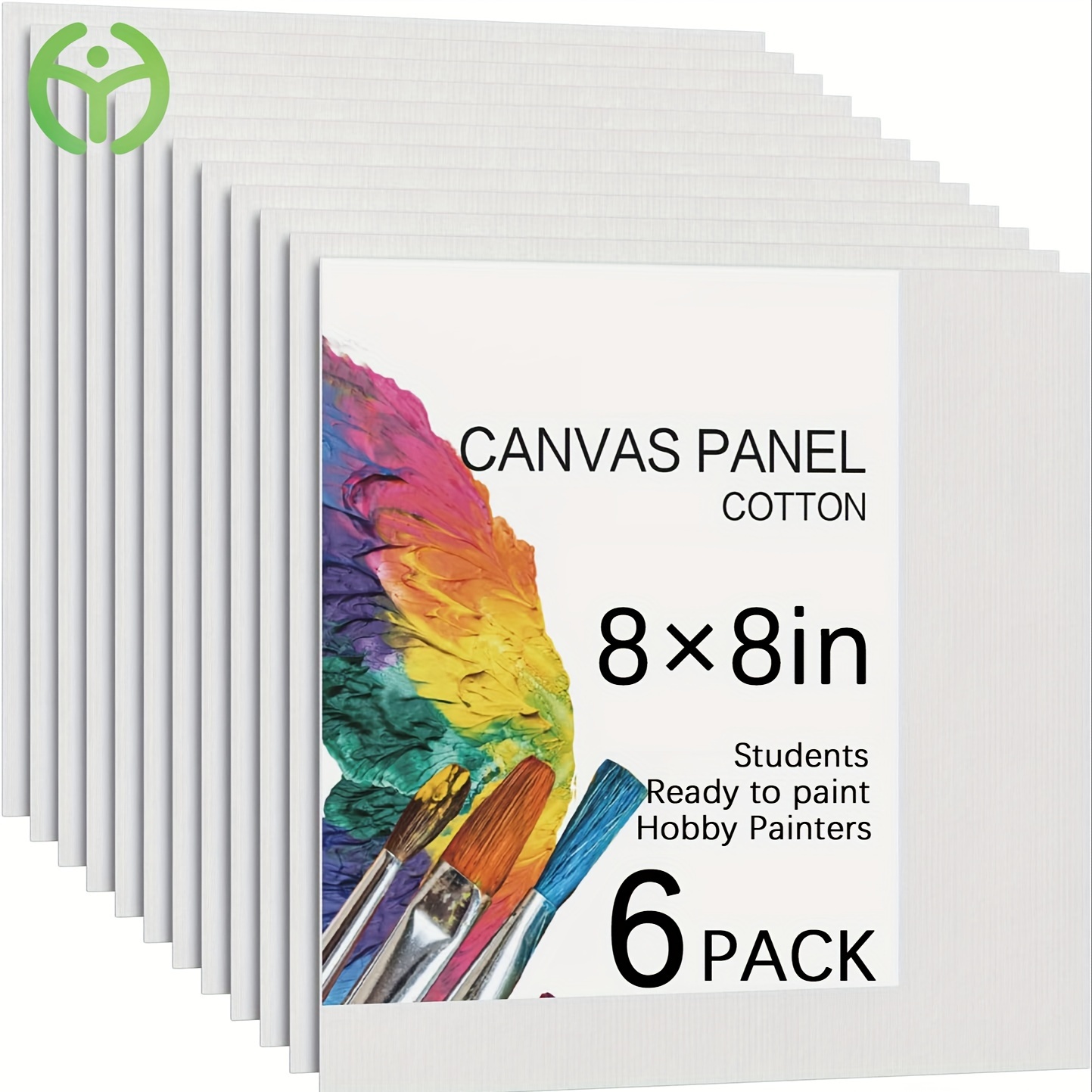 

6-pack 8x8" Pre-primed Cotton Canvas Panels - Wood Fiber Board For Acrylic & Oil Painting - Professional Grade Square Artist Canvas Boards