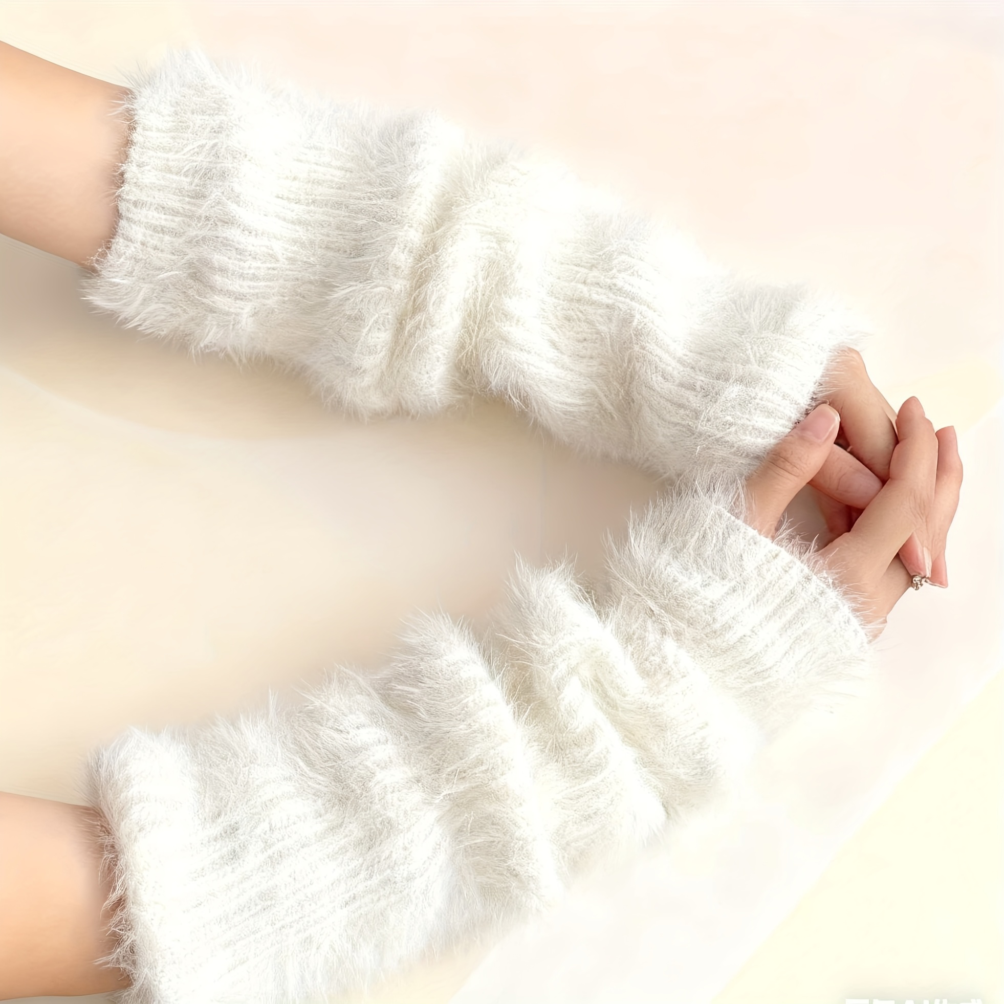TEMU Plush Yarn Sock Garters, Y2k Dual-use Calf Sleeves And Gloves, Thickened Warm Slouch Socks For Autumn/winter