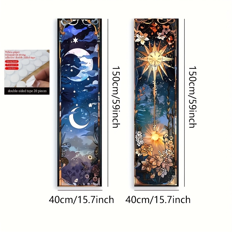 TEMU 2d Flat, 2d Flat, 2pcs Sun And Moon Phase Vertical Wall Hanging Flag Set, 149.86 X 39.88 Cm, Stylish Theme, Woven Wall Art, Moonlight Landscape,