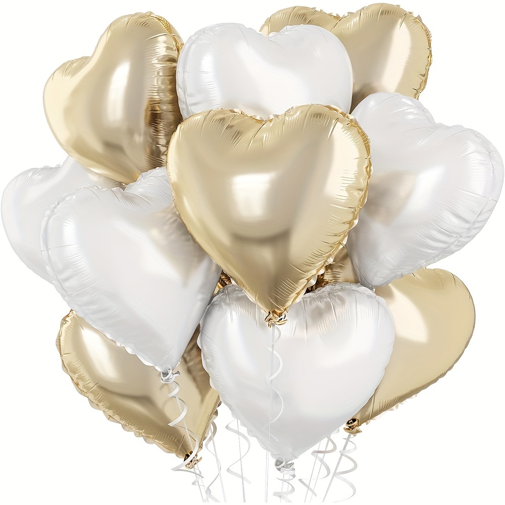 

16-pack Heart-shaped Balloons, 18" Golden & Balloons With Curly Ribbon, Aluminum Film Balloons For Wedding, Birthday, Anniversary, Valentine's Day, Proposal - No Electricity Needed