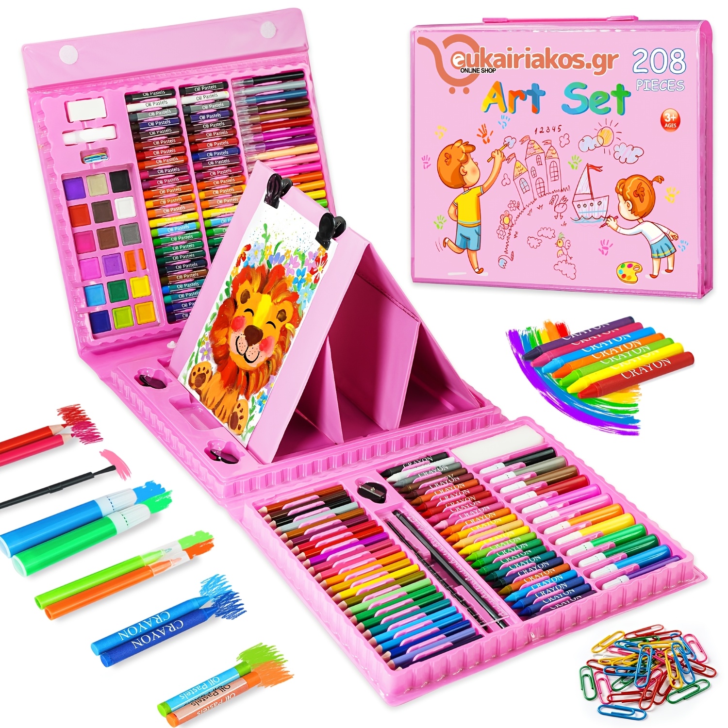 Image of 208pcs Art Set, Art Supplies With Double-sided Trifold Easel, Including Oil Pastels, Crayons, Colored Pencils And Watercolor Pens, Ideal For Beginners And Artists, Perfect Gift.
