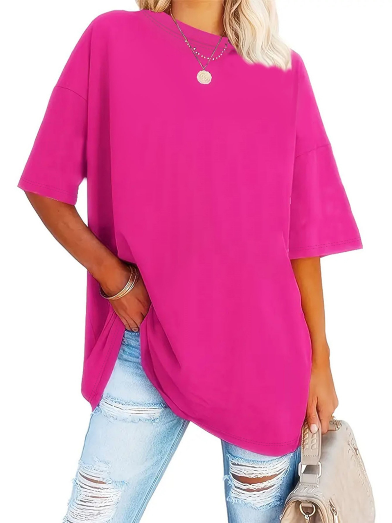 a very trendy solid color womens fashion t shirt   perfect for spring and summer and versatile     and all body types