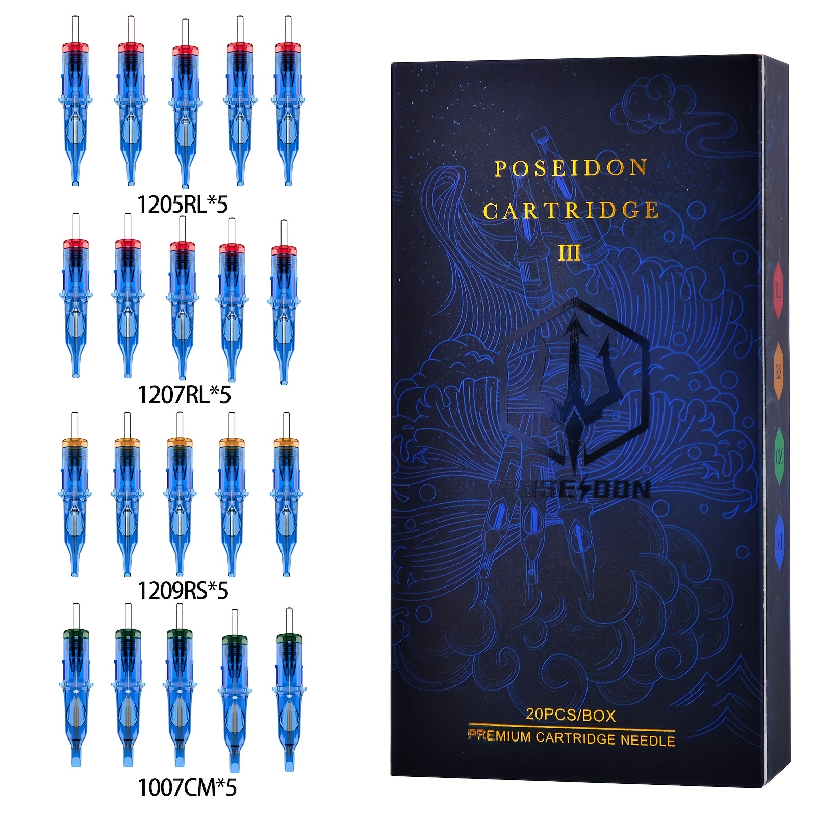 Image of Poseidon V3 20pcs Per Box Tattoo Cartridge Needles Mix 05rl/07rl/09rs/07cm Disposable Tattoo Needle Cartridges For Tattoo Pens, Supplies For