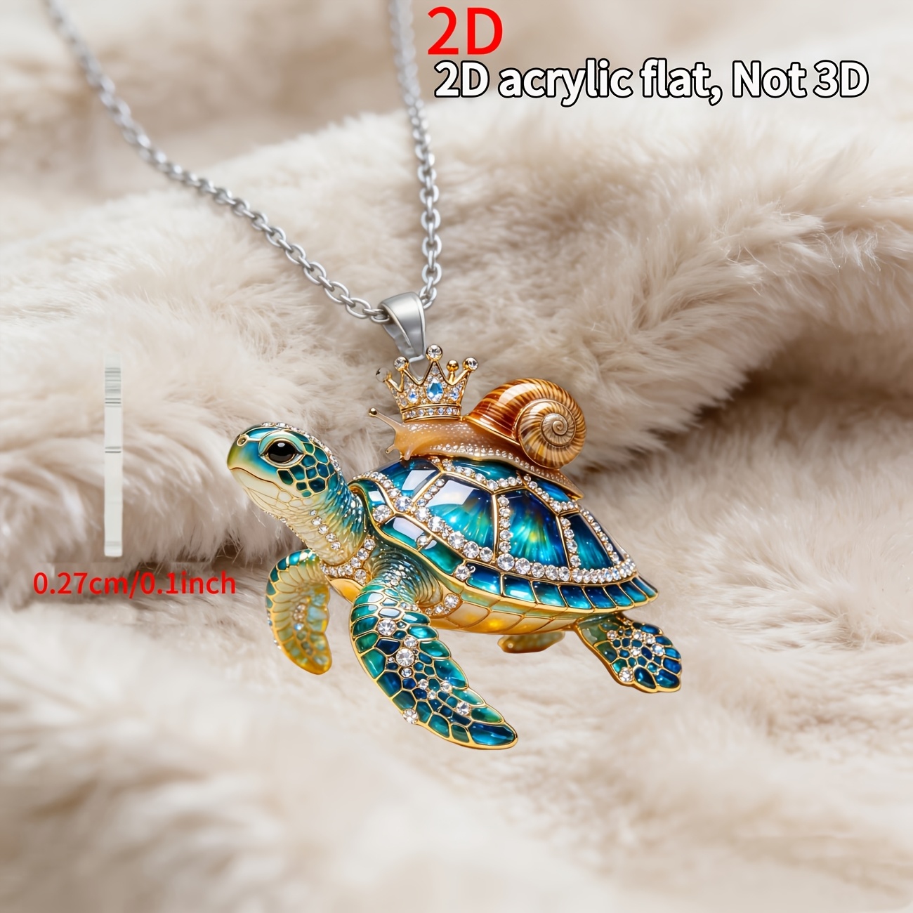 Women's 2D Acrylic Snail on Turtle Pendant Necklace, Gift Idea