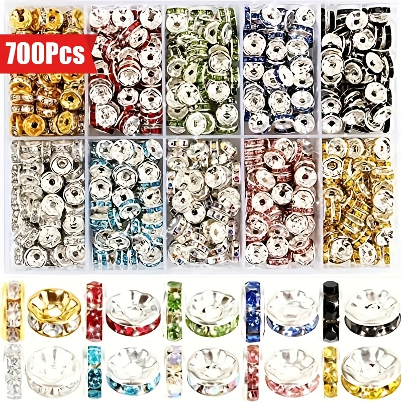 

700 Pcs Rhinestone Spacer Beads Assortment, Multi-colored Crystal Charm Beads For Jewelry Making, Necklaces, Earrings - Crafts & Diy Gifts, 10 Varieties (8mm) For Holidays