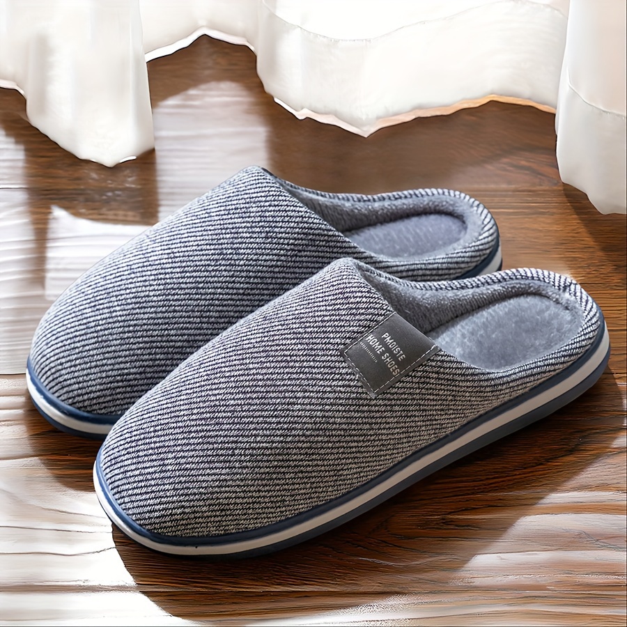 

Men's Soft Plush Cozy House Slippers, Lightweight Breathable Anti-skid Slip-on Shoes With Fuzzy Lining For Indoor Walking, Autumn And Winter