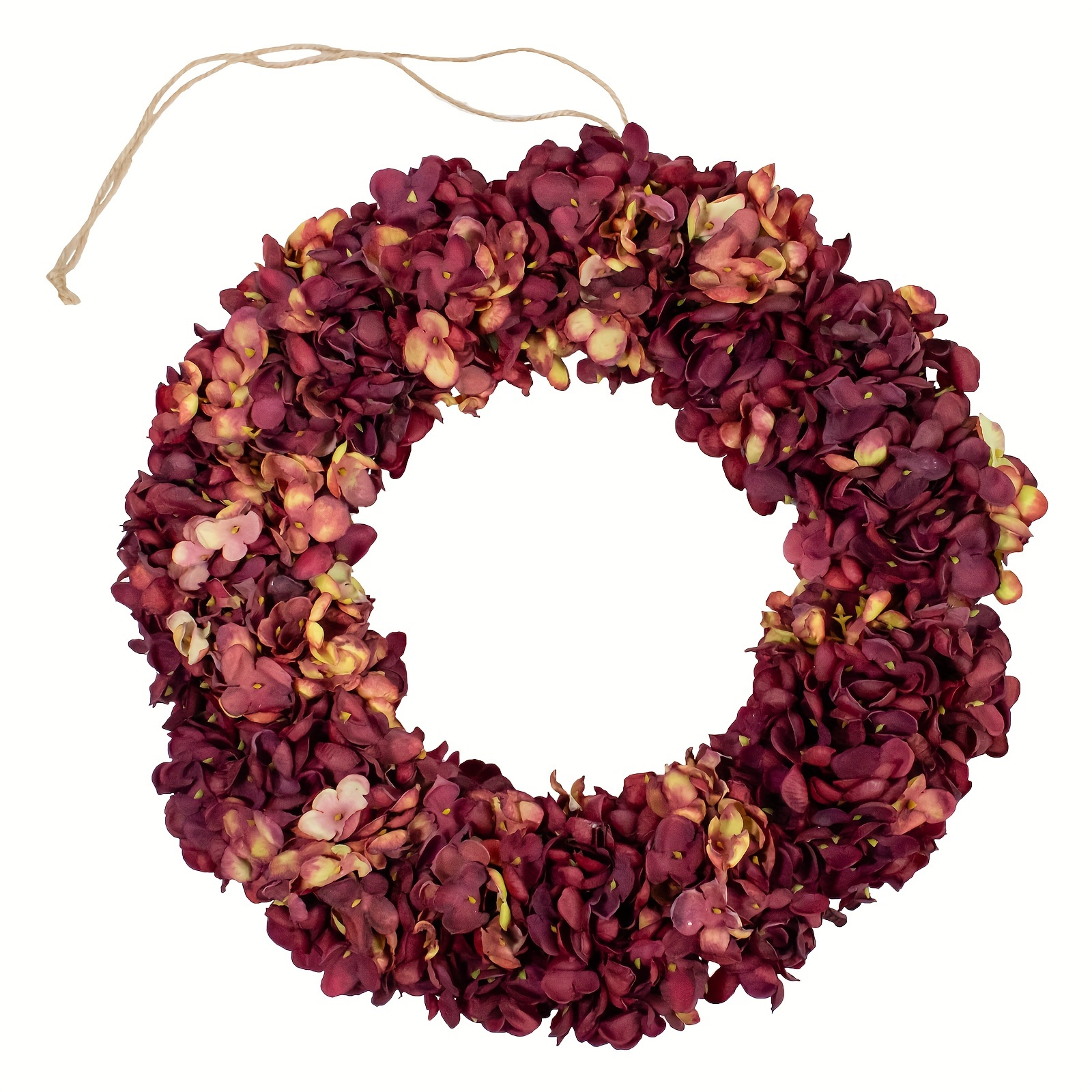 Image of Burgundy Hydrangea Christmas Wreath - Versatile Holiday Decor For Thanksgiving, Halloween & More, Artificial Flower Door Accent, Front Door, Patio & Garden