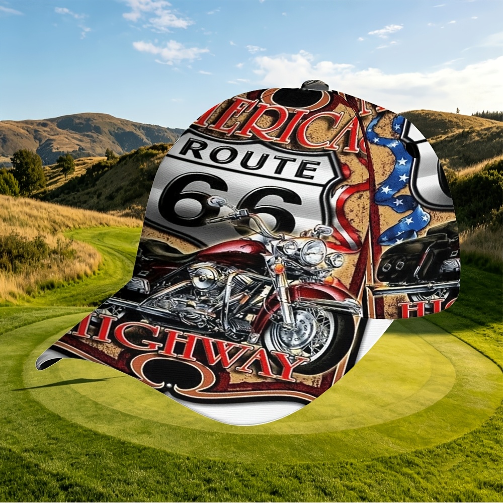 TEMU Lightweight Retro 66 Motorcycle Pattern Baseball Cap, Unisex Washable, Suitable For Cycling/outdoor/party, Enhances Happiness, Matches Retro